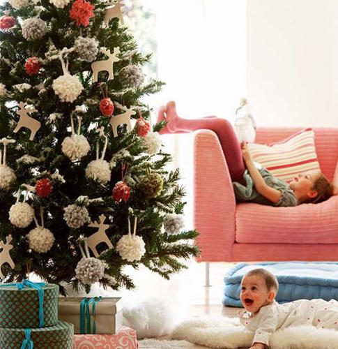 handmade Christmas tree ornaments and holiday ornaments created with pompons