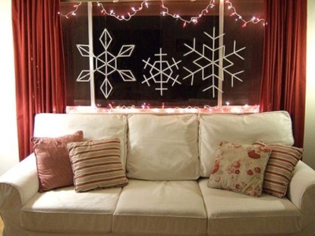 handmade snowflake decorations in a modern interior