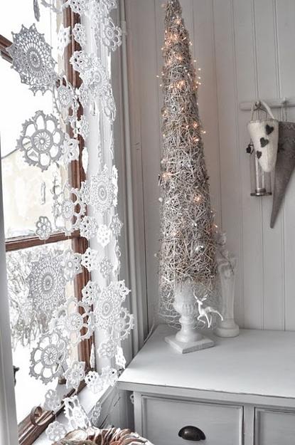 handmade snowflake decorations in a modern interior
