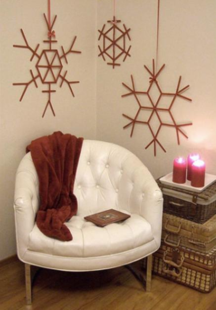  handmade snowflake decorations in a modern interior 