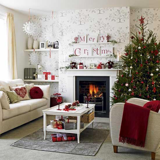 Christmas decoration in white green and red colors
