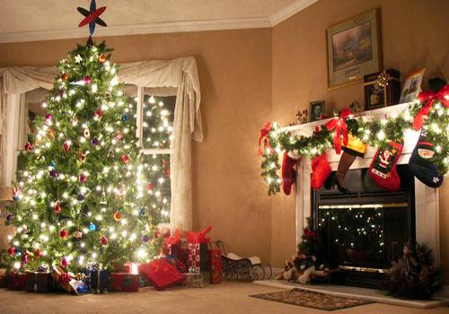 Christmas decoration in white green and red colors