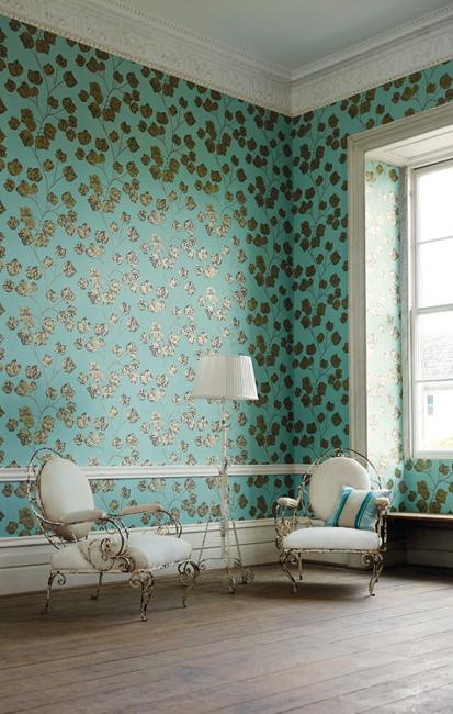 modern interior design in classic style. Pastel room colors, vintage furniture, floral wallpaper patterns and home textiles