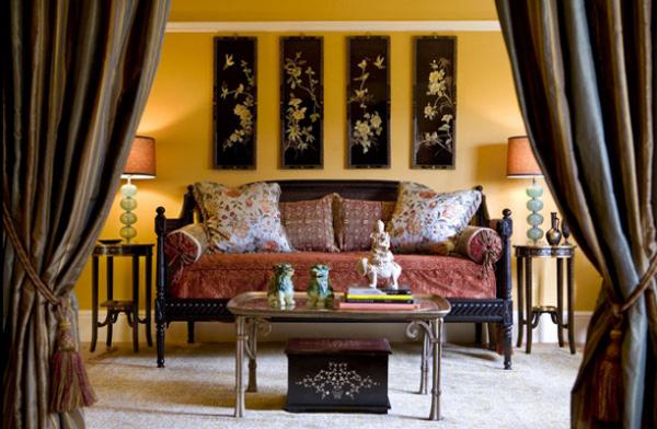 Asian décor and Oriental interior design, modern trends in home textiles
