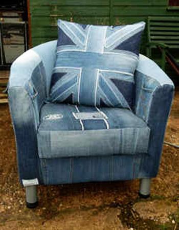 recycled crafts, the manufacture of furniture and home accessories with jeans