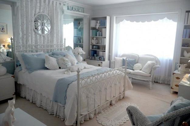 striped and floral bedding in blue and yellow colors wooden bedroom furniture and floral wallpaper french - French Style Bedrooms Ideas striped and floral bedding in blue and yellow colors wooden bedroom furniture and floral wallpaper french - French Style Bedrooms Ideas