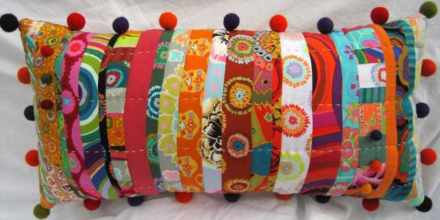  decorative accessories with strips of quilt fabrics made 