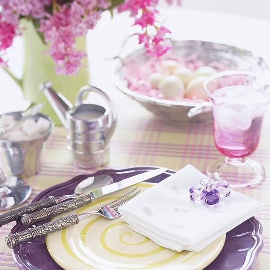 Easter decoration and table decoration in purple and green colors