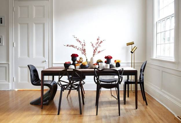 modern interior decorating ideas in eclectic style, black, white and red
