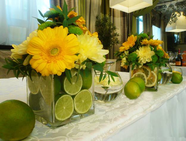 floral table decorations and heart ideas with citrus