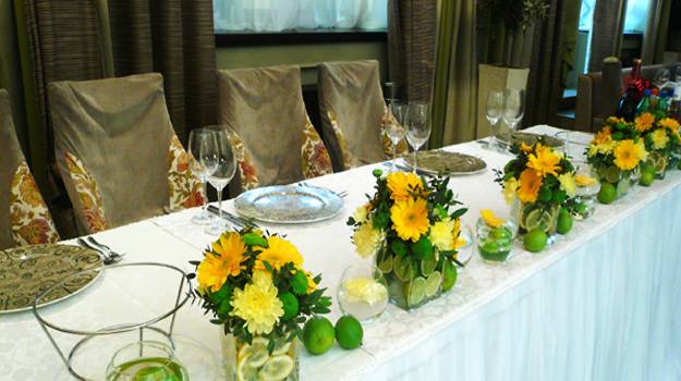 floral table decorations and heart ideas with citrus