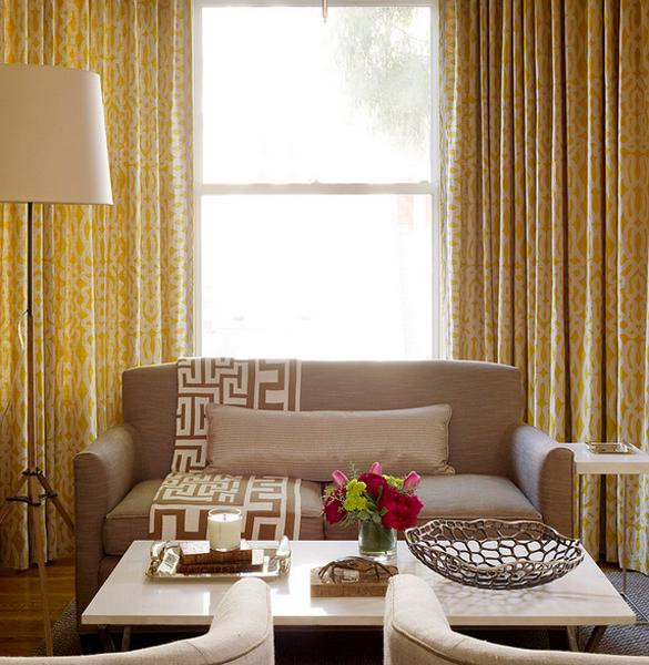 Meander-printed fabrics and decoration pattern for living spaces