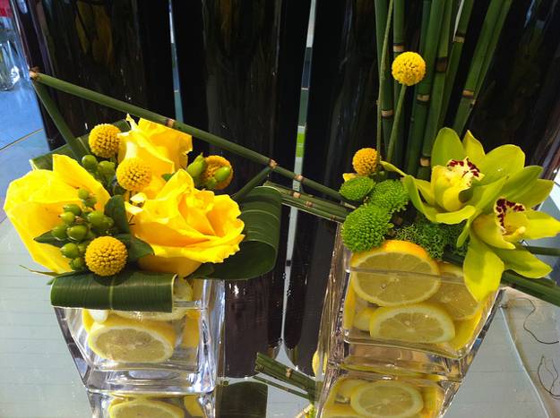 table decorations and centerpieces with lemon, yellow and green color combination