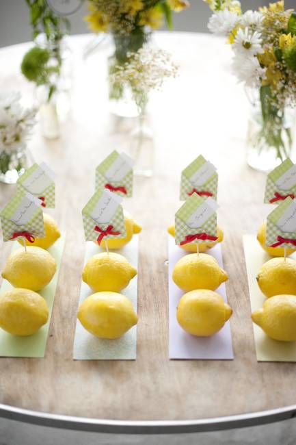 table decorations and centerpieces with lemon, yellow and green color combination