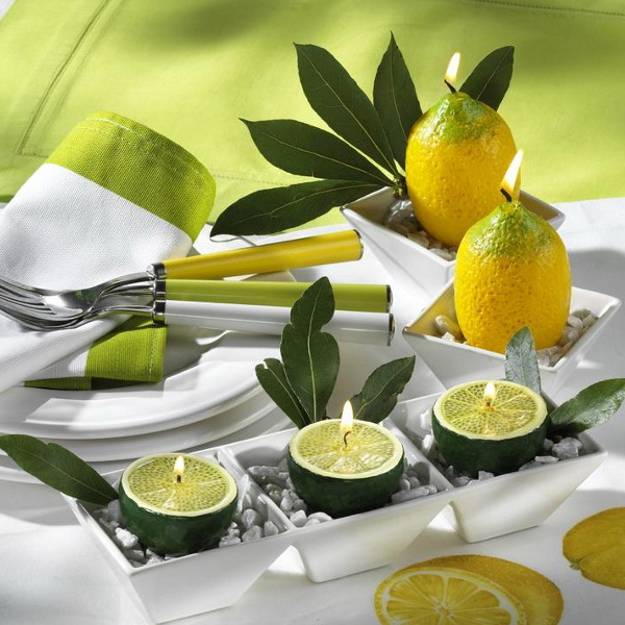 table decorations and centerpieces with lemon, yellow and green color combination