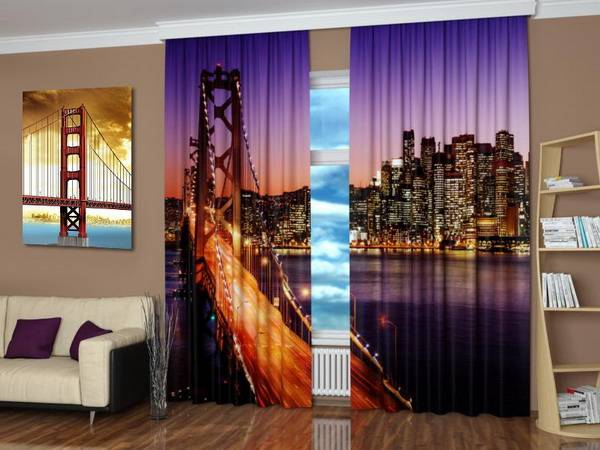 modern window treatments, curtains and blinds with digital art print 