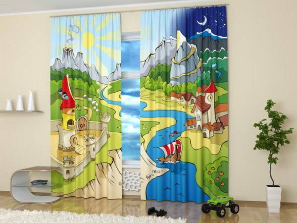Digital print curtains, children's decorative elements