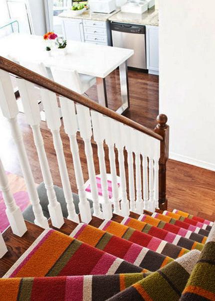 modern Interior design with striped rugs and carpets 