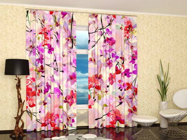 modern curtains, curtain fabric with beautiful images of flowers