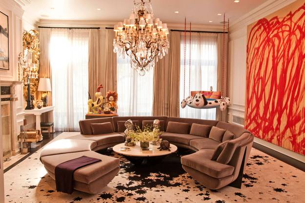  Living room furniture placement, interior with circular sofa 