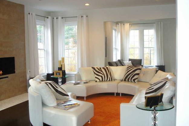 Living placement of furniture, interior with circular sofa
