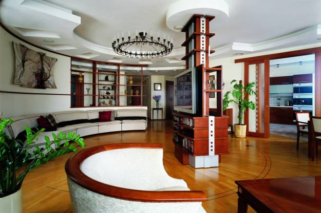  Living room furniture placement, interior with circular sofa 