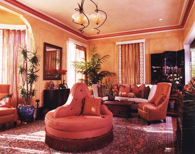 Living room furniture placement, interior with circular sofa 