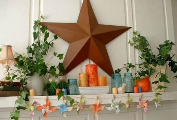 natural materials and decorations for mantelpiece