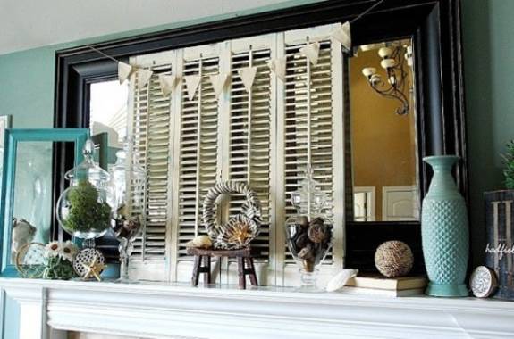 natural materials and decorations for mantelpiece