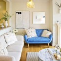 white decoration with blue and yellow accents for modern living spaces