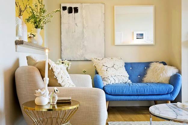  white decoration with blue and yellow accents for modern living spaces 