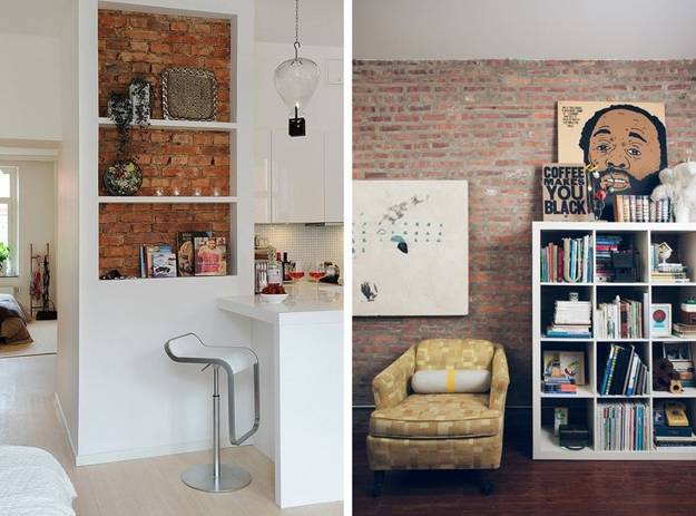 modern kitchen decor with brick accent wall
