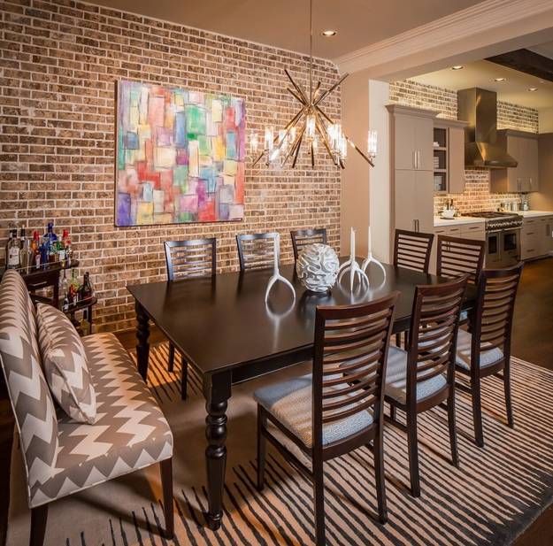 modern kitchen decor with brick accent wall