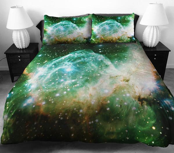 colorful bedding material for Kosmos inspired bedroom decor theme