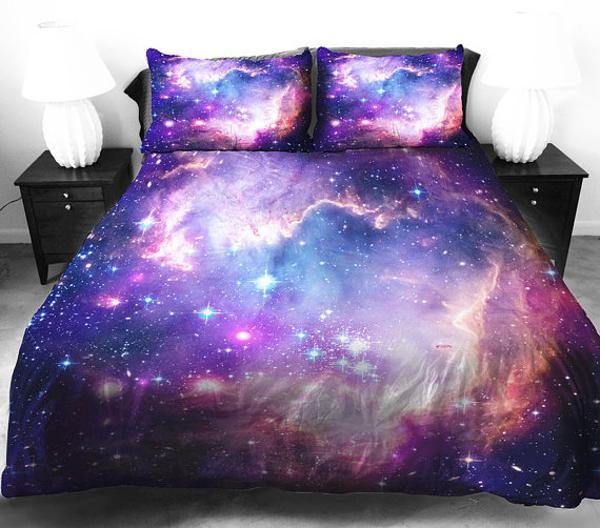 colorful bedding material for Kosmos inspired bedroom decor theme