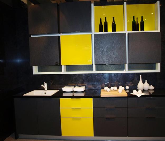  modern kitchen design in yellow and black 