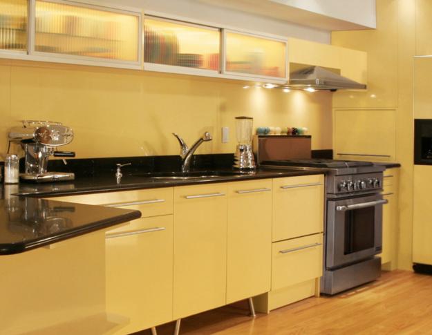  modern kitchen design in yellow and black 