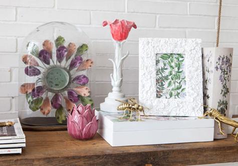 vintage style picture frames and candlestick ceramic