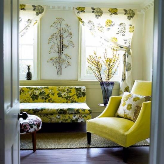 Living Room Decor in yellowish green colors