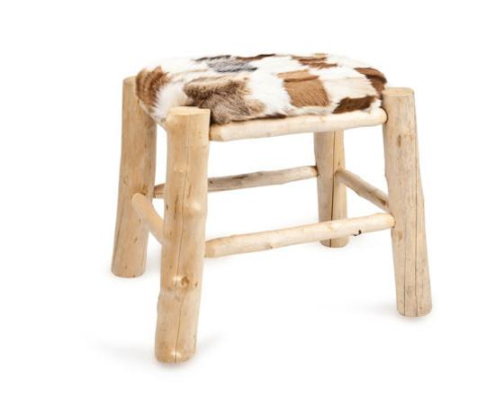 rustic wood stools with fur seat cushion