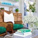 interior design with hreen accessories, furniture upholstery and green paint color