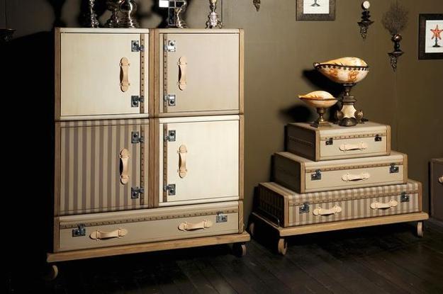 Recycling of old suitcases for home furnishings in vintage style