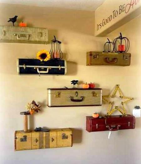 Recycling of old suitcases for home furnishings in vintage style