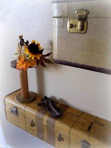 Recycling of old suitcases for home furnishings in vintage style