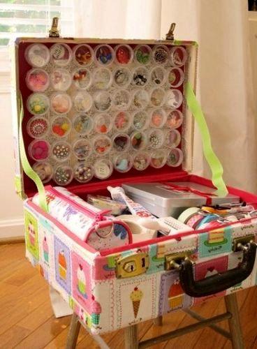 Recycling of old suitcases for home furnishings in vintage style