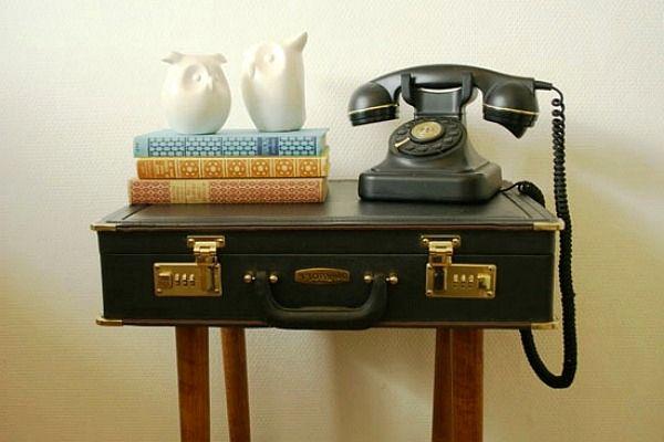 Recycling of old suitcases for home furnishings in vintage style