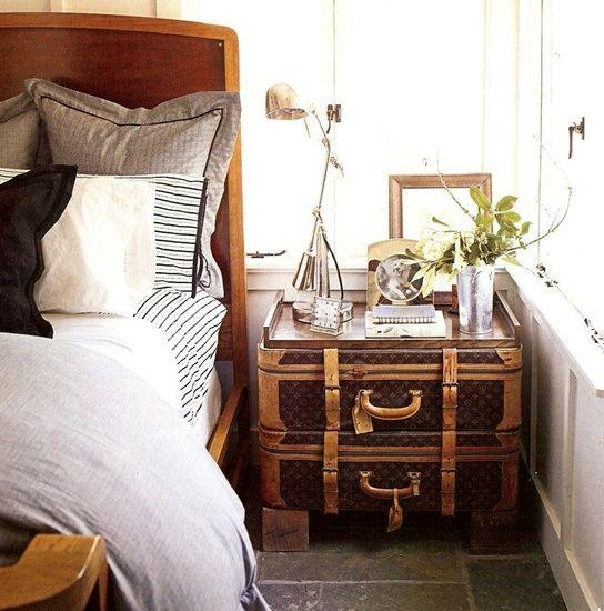 Recycling of old suitcases for home furnishings in vintage style