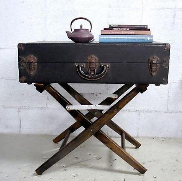 Recycling of old suitcases for home furnishings in vintage style