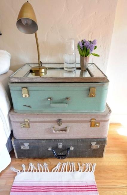 Recycling of old suitcases for home furnishings in vintage style