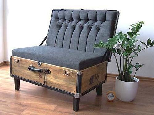 Recycling of old suitcases for home furnishings in vintage style